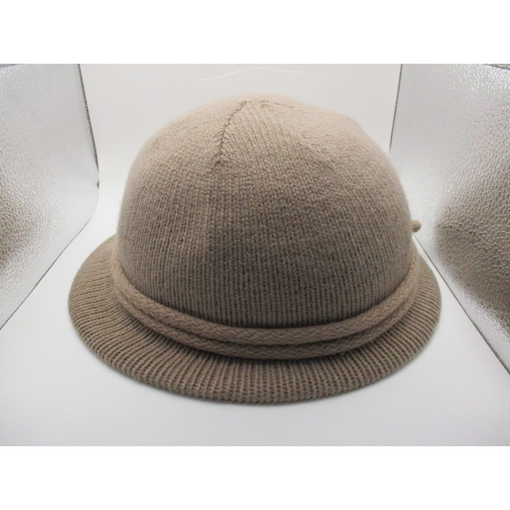 Vintage Union Made Tan Knit Cloche Hat Women Taupe Ribbed Brim Lined USA WPL 219 - Picture 3 of 10